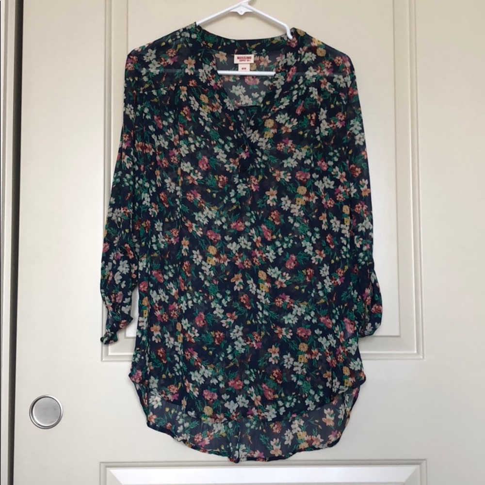 NWOT Mossimo navy floral sheer top blouse M